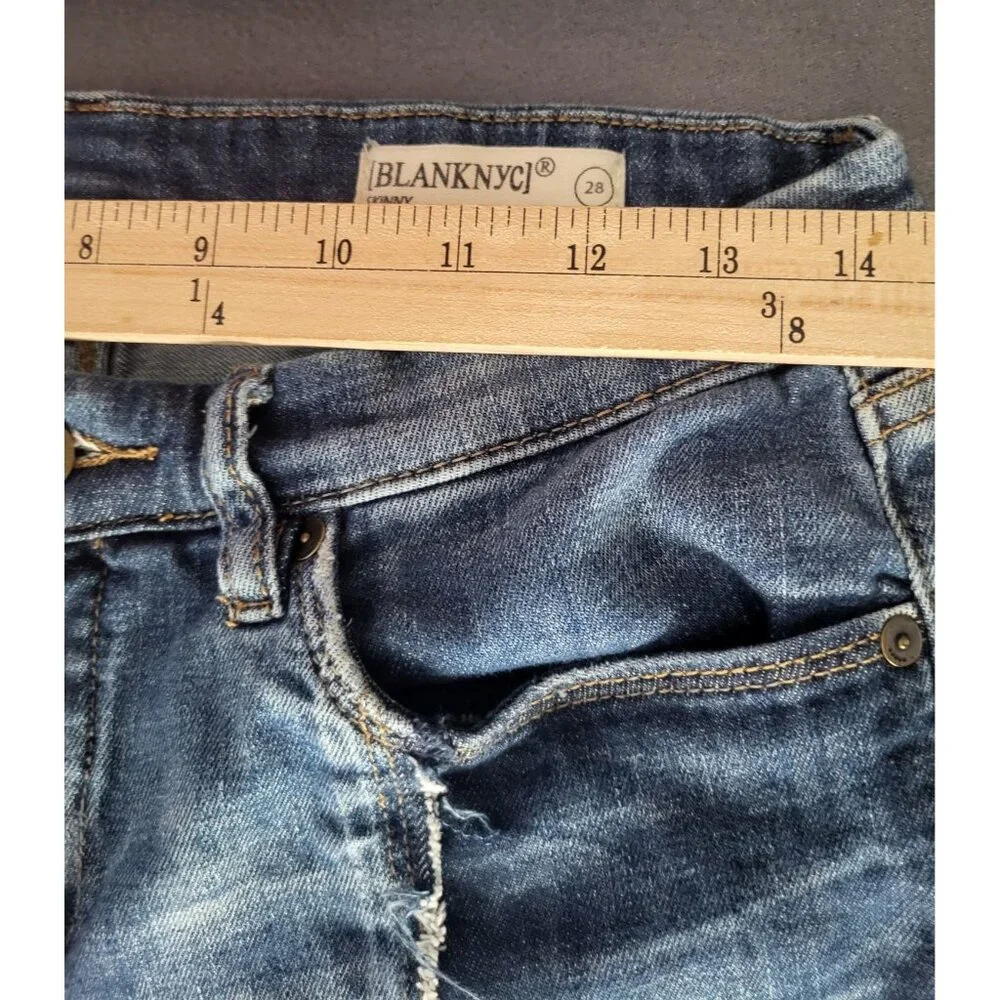 BLANK NYC Shadow Seam Distressed Two-Tone Blue Skinny Jeans Womens SZ 28 Cropped - Picture 7 of 14
